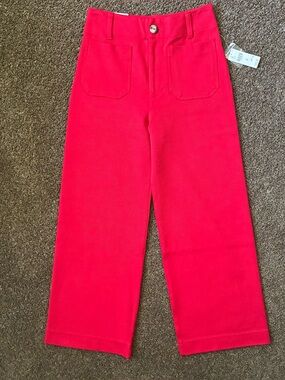 NWT Maeve Colette Knit High-Rise Wide-Leg Cropped Pants, Size 26, True Red